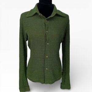 Vintage Y2K Lip Service Green Sparkly Button Up Long Sleeve Shirt Women’s Size M